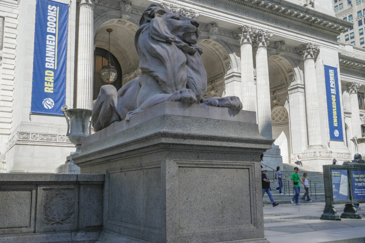 The New York Public Library is shown on a sunny day.