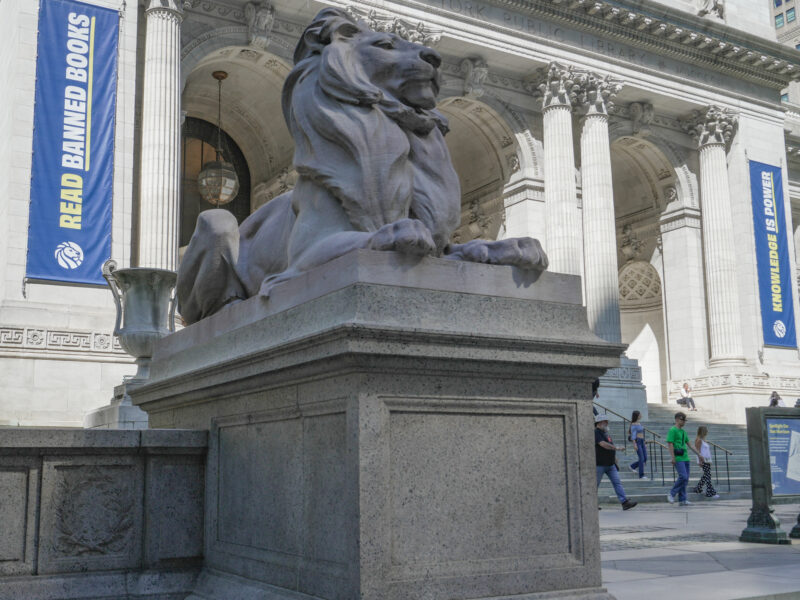 The New York Public Library is shown on a sunny day.