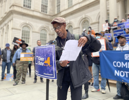 Victor Pate speaks at the Center for Community Alternatives rally on behalf of National Action Network and Rev. Al Sharpton on May 19 last year.