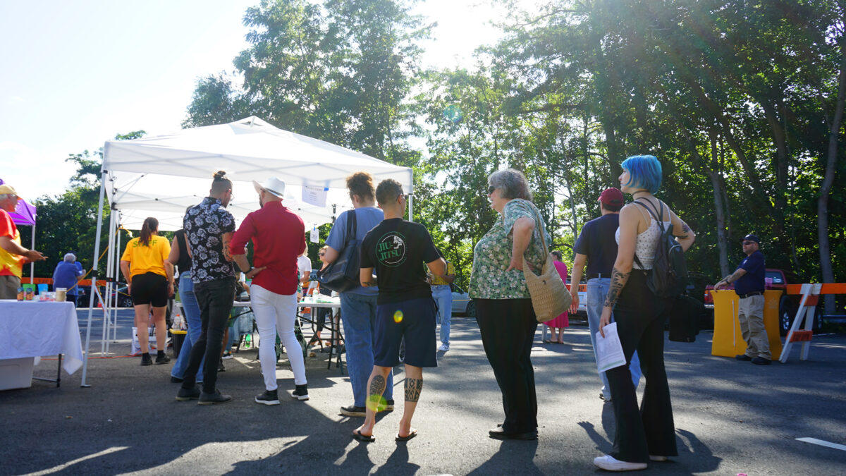 Customers wait in line at New Paltz’s Cannabis Growers Showcase (Credit: High Falls Canna)