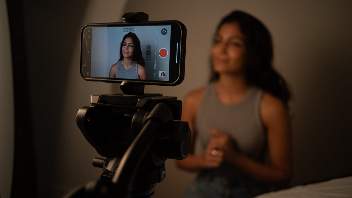Sharayu Mahale records a self-taped audition. (Credit: Braulio Lin)
