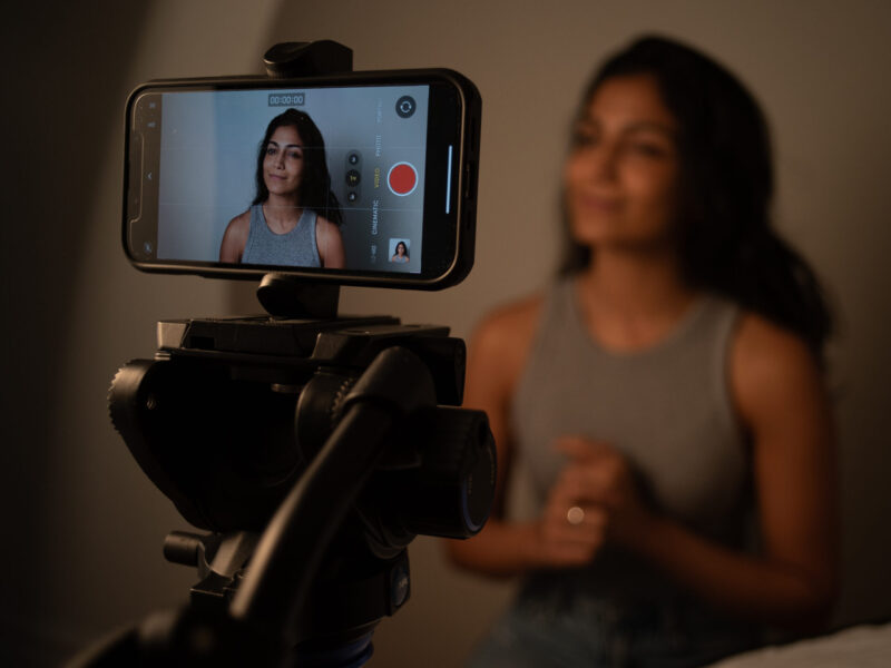 Sharayu Mahale records a self-taped audition. (Credit: Braulio Lin)