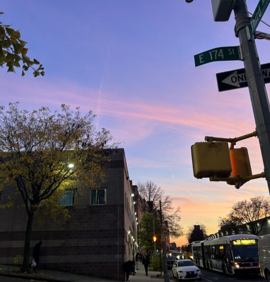 The Bronx intersection of a reassignment center where migrants wait days for new shelters. (Credit: Gillian Goodman)