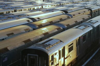 Subway cars line the tracks in Flushing, Queens. (Credit: Dominic Hall-Thomas)