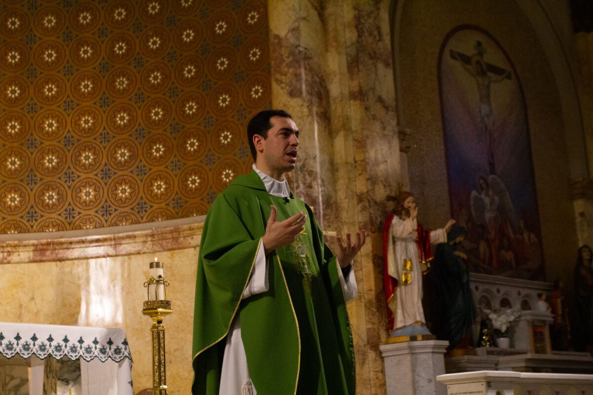 Fr. Luigi Portarulo during the Sunday Mass's homily at Our Lady of Pompeii Church. (Credit Ella Napack)
