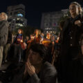 Tears stream down the faces of Israelis, Palestinians, Jews and other New Yorkers as they gather on Monday, October 7, 2024 at Union Square Park to participate in a candlelight vigil organized by Israelis For Peace NYC. (Credit: Nichole Whiteley)