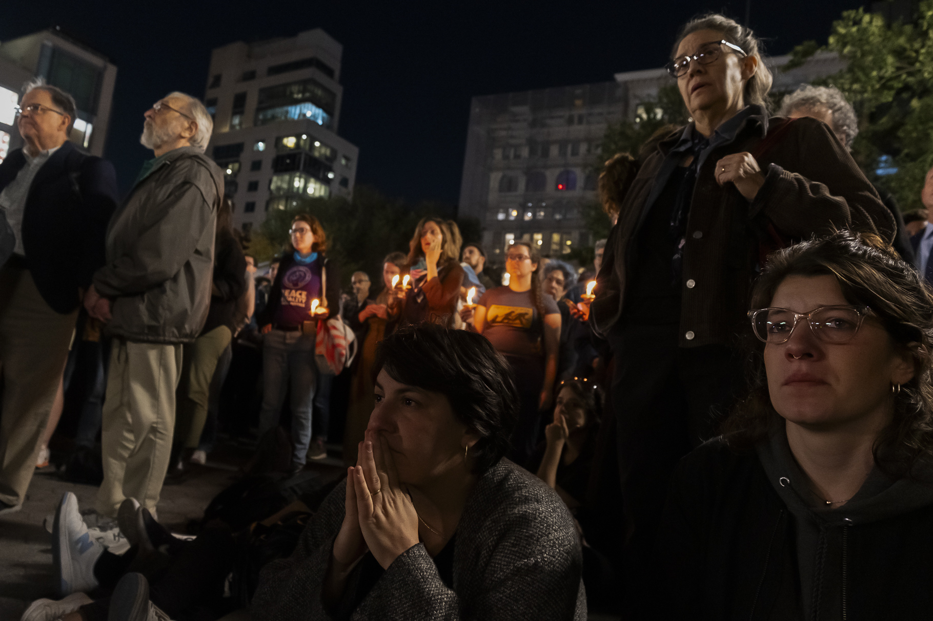 Tears stream down the faces of Israelis, Palestinians, Jews and other New Yorkers as they gather on Monday, October 7, 2024 at Union Square Park to participate in a candlelight vigil organized by Israelis For Peace NYC. (Credit: Nichole Whiteley)