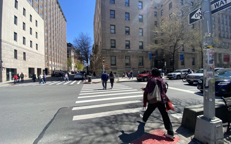 Pedestrians navigate a crosswalk in Morningside Heights. (Credit: Hannah Weaver)