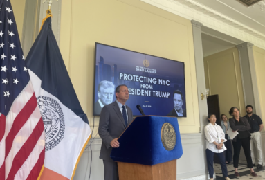 New York City Comptroller Brad Lander leading a briefing on May 8. (Credit: Ana Castelain)