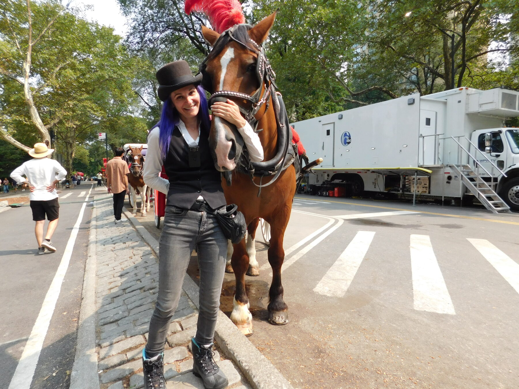 Carriage driver Jill Adamski and Nick, a Clydesdale mix, at Grand Army Plaza. (Credit: Aleah Gatto)