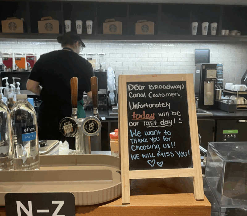 Starbucks on Broadway and Canal bids farewell to its customers. (Credit: Genny Gottdiener)
