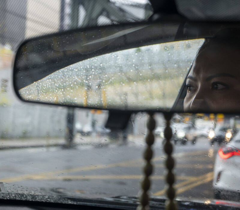 Uber driver Dinara Zhanpeissova drives through Queens, NY on Sep. 25, 2025. (Credit: Victor Heller)