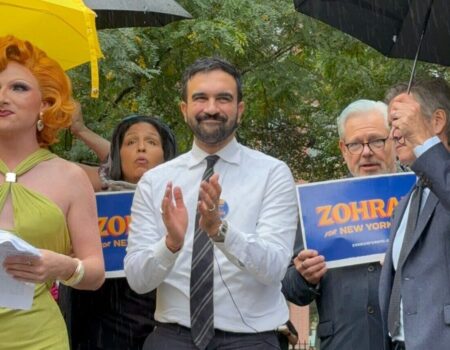 Queer New Yorkers rallied to support Zohran Mamdani on Oct. 11. (Credit: Maya Abuali)