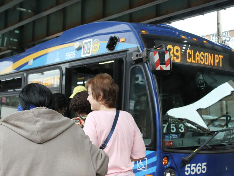Riders line up to board the Bx39 bus at the corner of 233rd Street and White Plains Road. (Credit: Aleah Gatto)