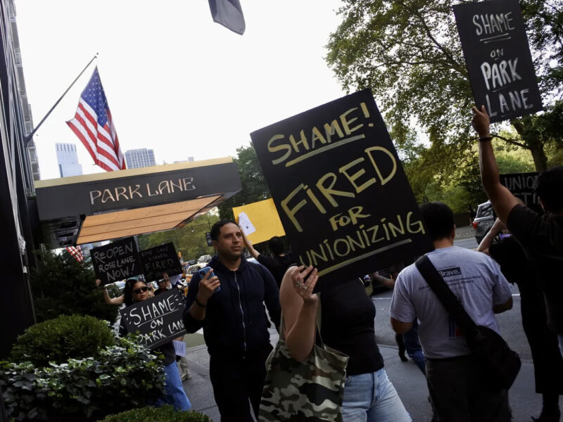 Ex-employees of Rose Lane and supporters rally outside Park Lane Hotel on Sept. 13. (Credit: Hikari Mae Hida)