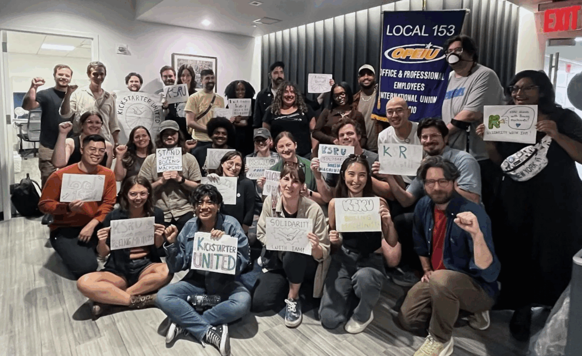 Kickstarter United members at a gathering earlier this year. (Courtesy: OPEIU Local 153)