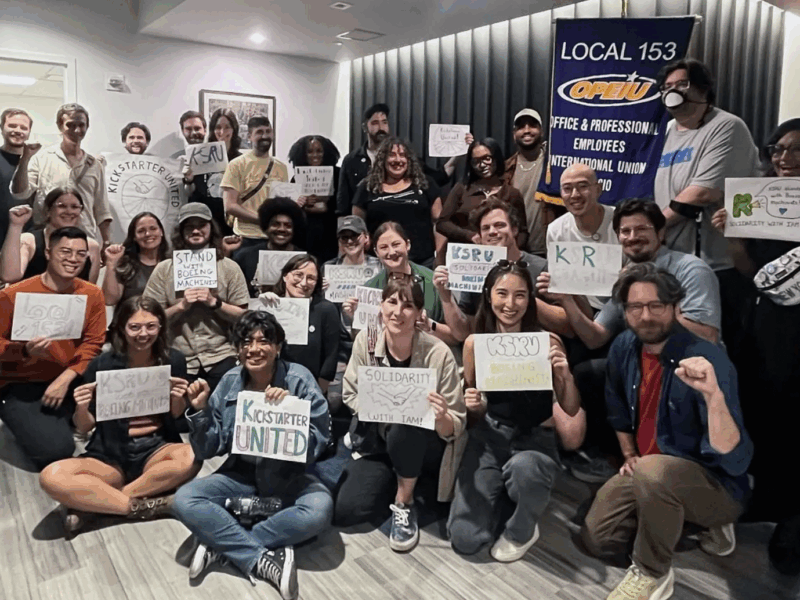 Kickstarter United members at a gathering earlier this year. (Courtesy: OPEIU Local 153)
