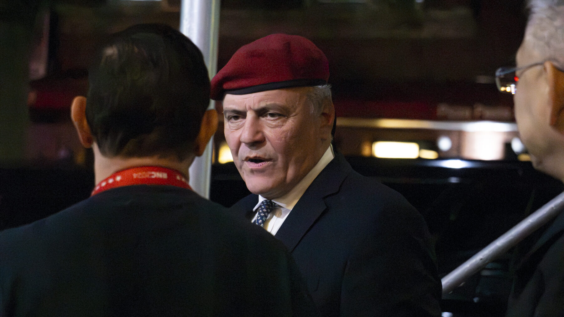 Curtis Sliwa talks with poll worker outside of polling site at St. Dominic R. C. Church in Brooklyn, New York on Election Day, Tuesday, November 4, 2025. (Credit: Rachel Zhong)
