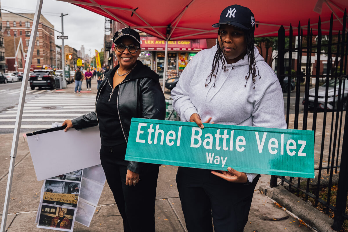 Janet Velez and her daughter, Amanda, after the street renaming ceremony in East Harlem. (Credit: Max Rykov)