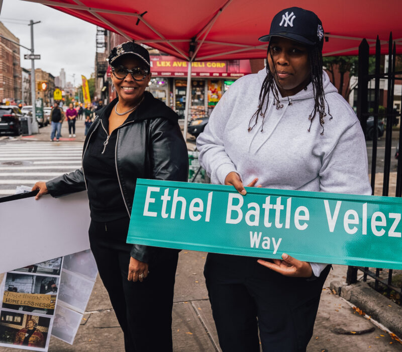 Janet Velez and her daughter, Amanda, after the street renaming ceremony in East Harlem. (Credit: Max Rykov)