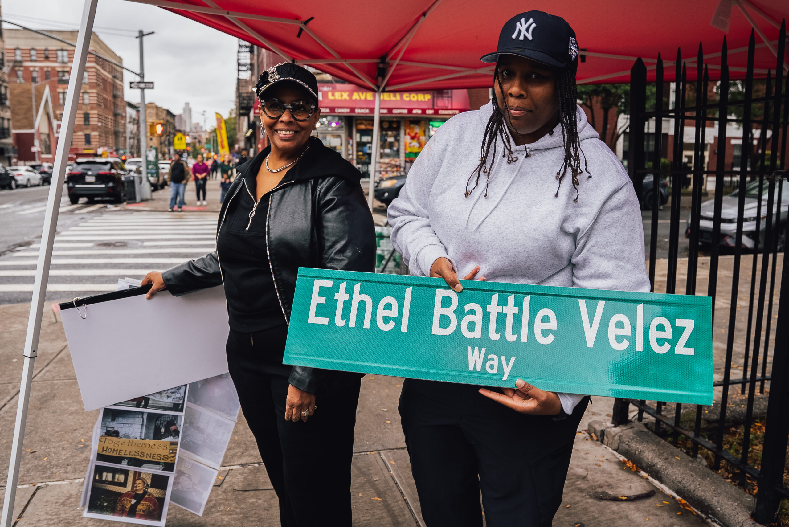 Janet Velez and her daughter, Amanda, after the street renaming ceremony in East Harlem. (Credit: Max Rykov)