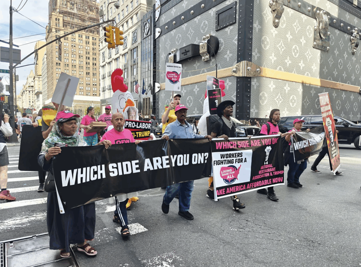 Mohtar Ali, third from left, with fellow vendors at a protest at Trump Tower Sept. 1 (Credit: Shivangi Sen)