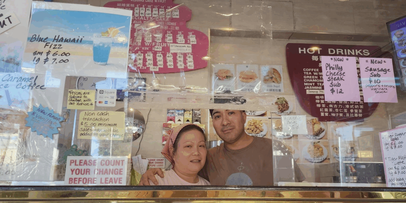 Serafin Luna, 47, joins May Ng, 52, behind the counter of Savoy Bakery in New York, September 18, 2025. (Credit: Jiwon Lee)