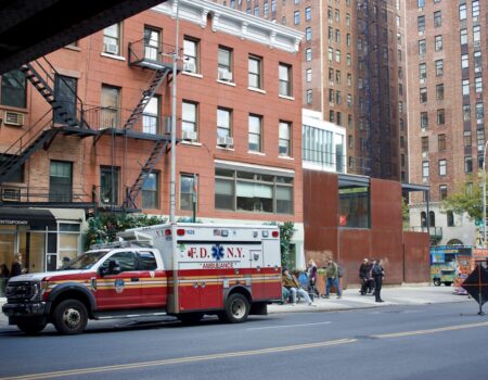 Caption and credit photo: An ambulance in front of FDNY EMS Station 7 on West 23rd St. (Credit: Jonathan de Bock)