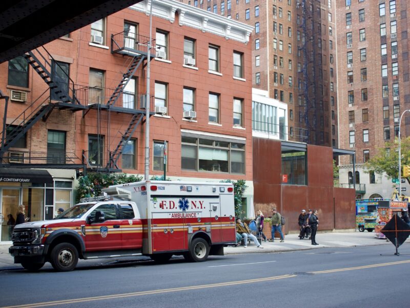 Caption and credit photo: An ambulance in front of FDNY EMS Station 7 on West 23rd St. (Credit: Jonathan de Bock)