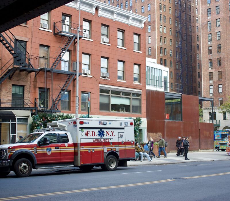 Caption and credit photo: An ambulance in front of FDNY EMS Station 7 on West 23rd St. (Credit: Jonathan de Bock)