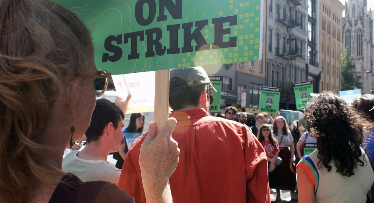 Kickstarter union members and supporters at a rally during their strike last fall. (Credit: Julie Lee)