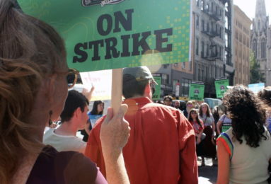 Kickstarter union members and supporters at a rally during their strike last fall. (Credit: Julie Lee)