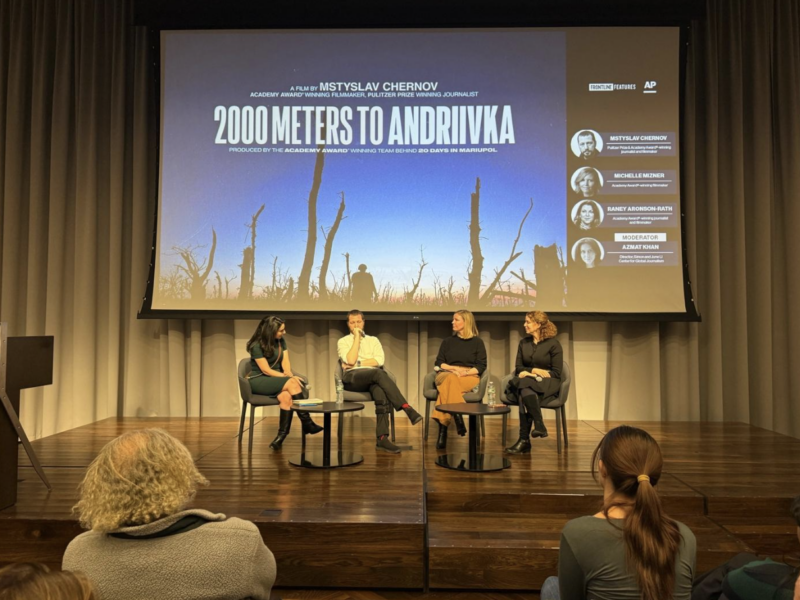 Oscar winner Mstyslav Chernov talks about filming the Ukrainian frontline, the Russians at War controversy, and the nature of hope. Mstyslav Chernov speaks at Columbia Journalism School after a screening of his film (Credit: Tom Mutch)
