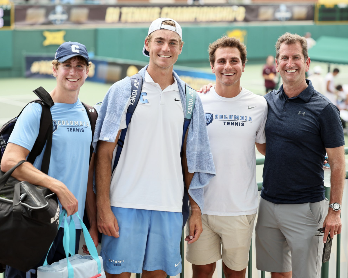 Andrew, Nicolas, Alex, and Jeff Kotzen are pictured together at the NCAA DI Tennis Championships. May 16, 2025. (Credit: Lloyd Clayton, courtesy: yourgameface.com)