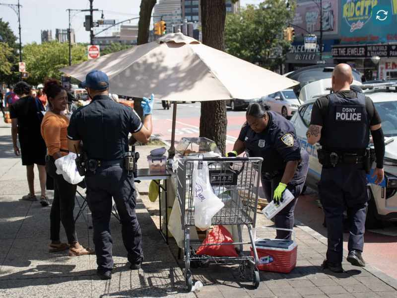 Sanitation police confiscate Vilma Guevara’s empanadas and arepas on September 3, 2026. (Credit: Nicole Williams Quezada)