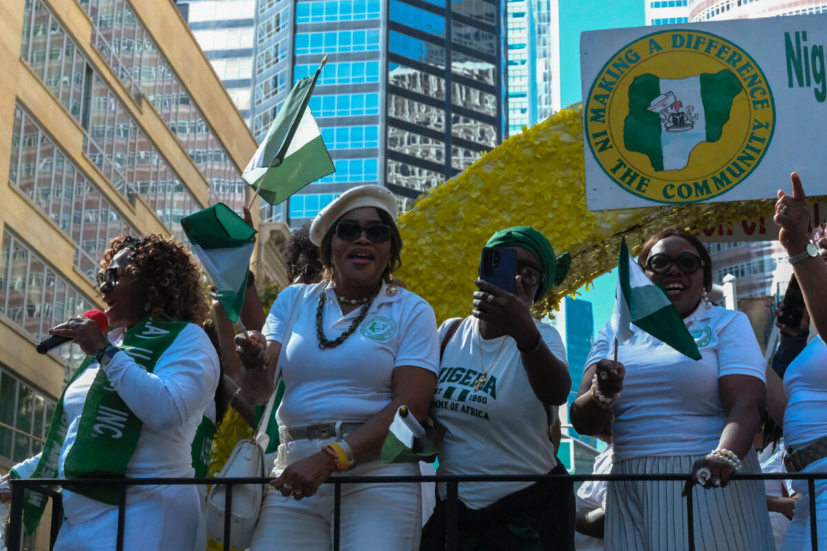 The Nigerian Nurses Association of USA float makes its way up 2nd Avenue in Midtown Manhattan. (Credit: Olivia O'Haver)