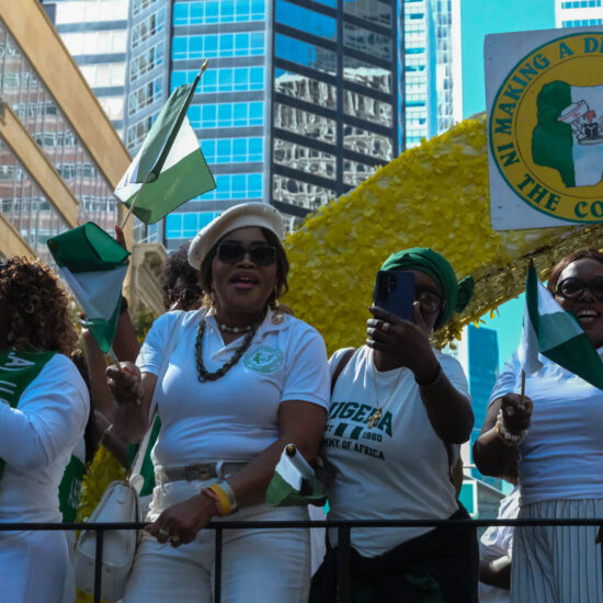 The Nigerian Nurses Association of USA float makes its way up 2nd Avenue in Midtown Manhattan. (Credit: Olivia O'Haver)