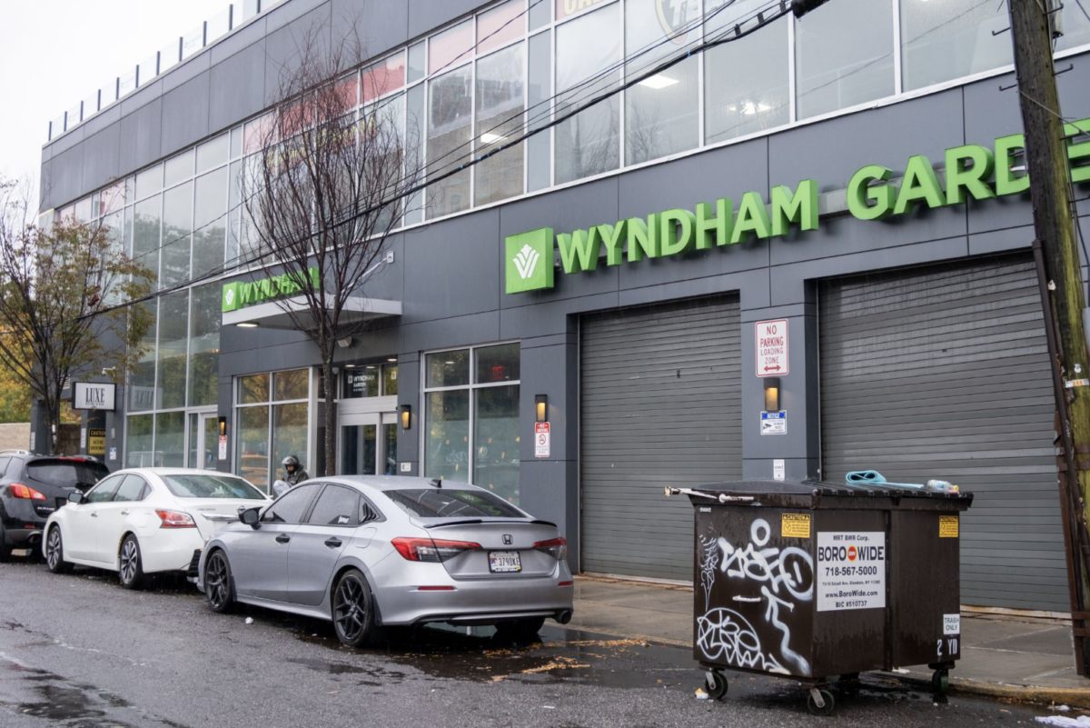 Wyndham Garden homeless shelter’s facade. (Credit: Francesca Di Muro)