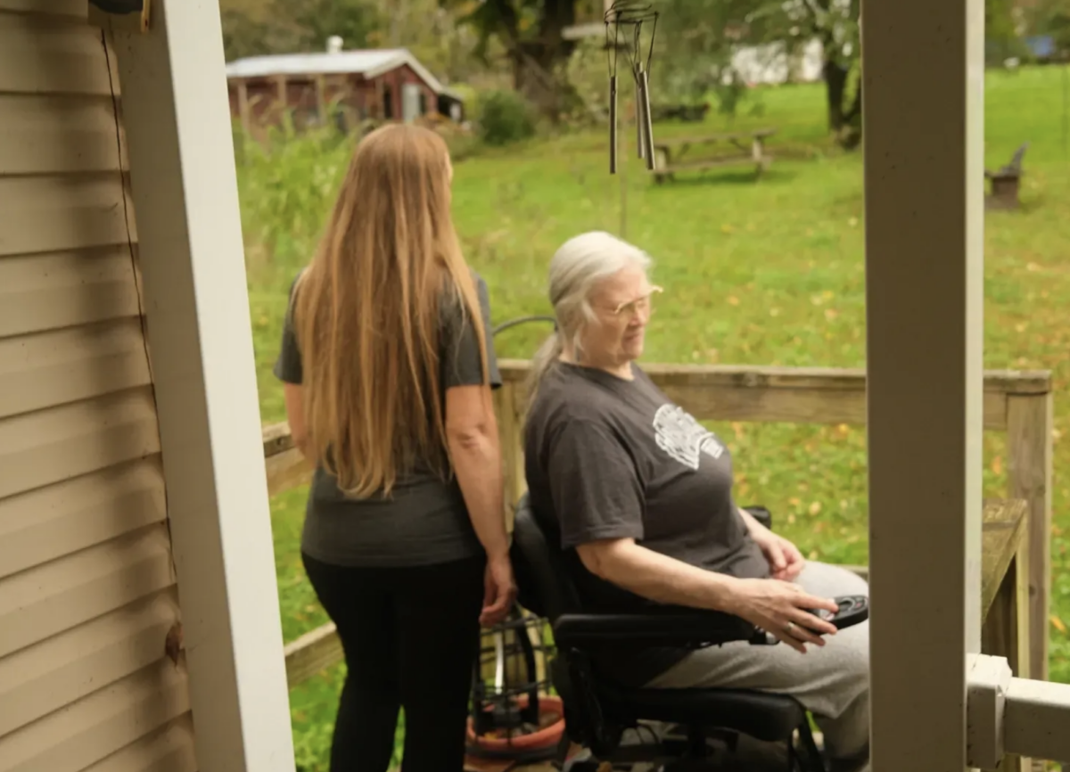 Cynthia Crandall, right, and her caregiver, Chris Pagano. (Credit: Matthew Herskowitz)