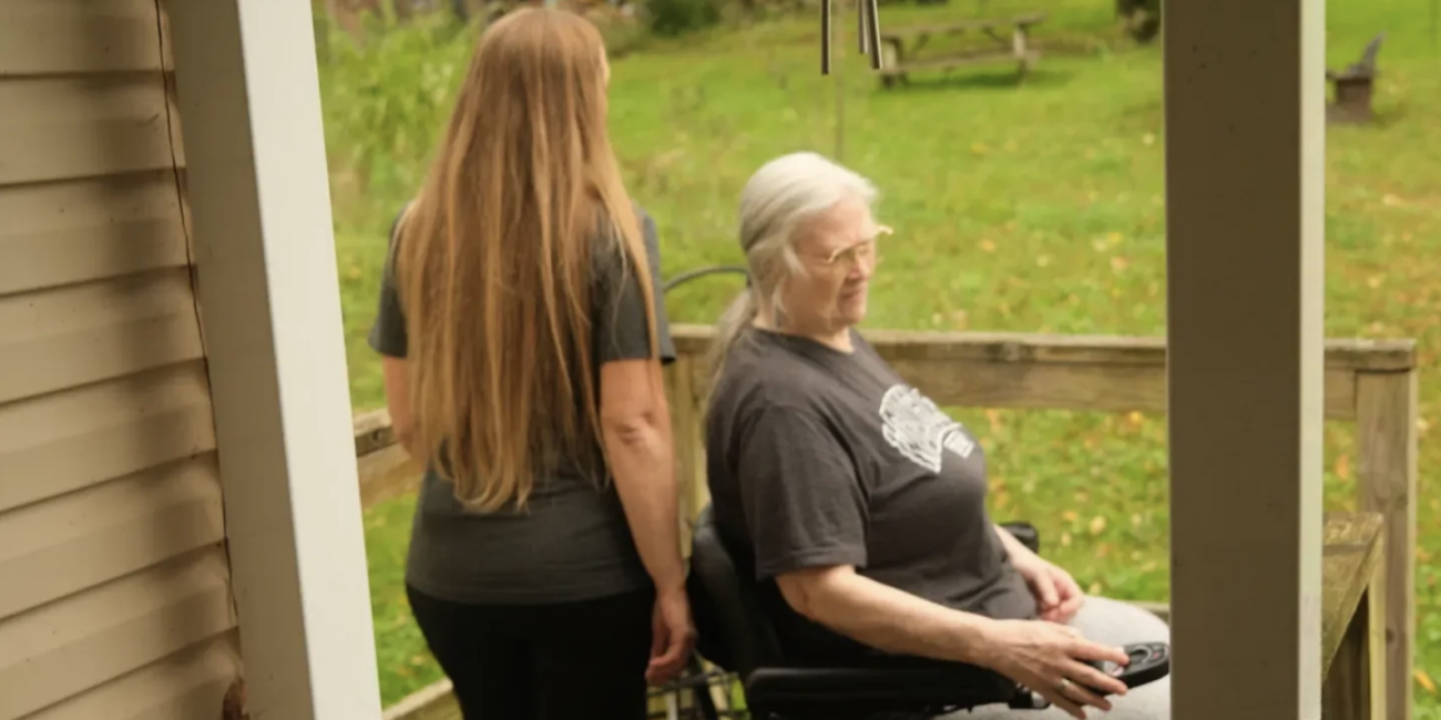 Cynthia Crandall, right, and her caregiver, Chris Pagano. (Credit: Matthew Herskowitz)