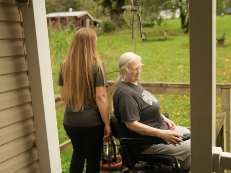 Cynthia Crandall, right, and her caregiver, Chris Pagano. (Credit: Matthew Herskowitz)