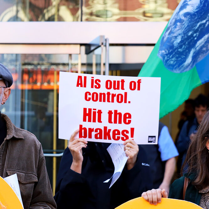 Protestors outside Google during New York Climate Week. (Credit: Nick Mossman)